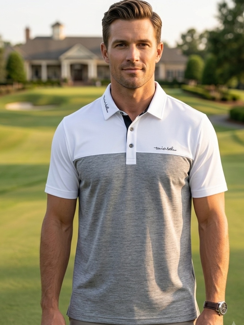 Travis Mathew Two-Tone Polo in White and Gray